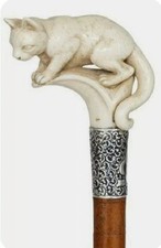 Hand Carved Cat Wooden Walking Stick Handmade Walking Cane Gift picture