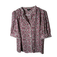 Ann Taylor Blouse Women's Petite Small Floral Button Up Short Sleeve Career Top picture