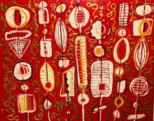 Mid Modern Acrylic on canvas  16x20 Geometric Shapes  Titled ‘Space Party’ picture
