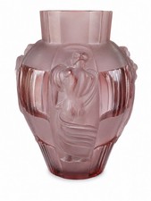 Art Deco Czech (Bohemian) Frosted Lavender Glass Vase - Classical Female Figures picture