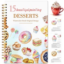 Watercolor Workbook for Beginners, 15 Beautiful Paintings, Desserts Color picture