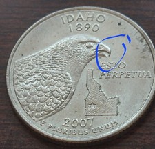2007 D Idaho Statehood Quarter Dollar Coin with Error on beak picture