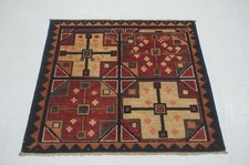 3x3 ft Red Afghan Hand Knotted Wool Small Square Rug picture