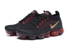 Nike Air VaporMax Flyknit 2 Men Black Gold Swoosh Red Air Cushion Sneakers picture