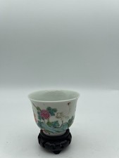 Antique Chinese Famille Rose Porcelain Tea Cup Crane Bird Floral Design picture