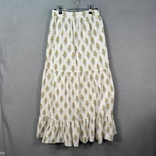Japna Womens Small White Floral Tiered Maxi Skirt Elastic Waist 100% Cotton picture