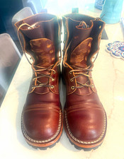 Nicks Handmade Brown Leather Work Boots Lace-Up Vibram Rubber Sole Men US 10D. picture