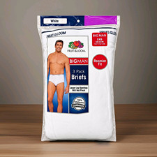Fruit of the Loom Big Man Men's White Cotton Briefs Roomier Fit 5XL 3-Pack picture