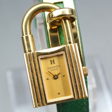Vintage Hermes Kelly Watch Gold Dial Green Leather Women's Quartz From JP #158 picture