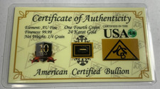 Vintage 24 Kt Gold Ingot 1/4 Grain 99.99 FINE GOLD 100% Certified Gold Bullion picture