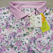 PUMA ARNOLD PALMER Mens M MEDIUM POLO SHIRT AP FLORAL PALE PINK WHITE GLOW GOLF picture