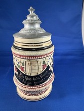 Antique German 1/4L Beer Stein Pewter Lid Barrel Floral #1256 c.1900 picture