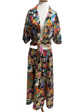 Vintage Carole Little two-piece colorful silk maxi skirt blouse pop set  M/L picture
