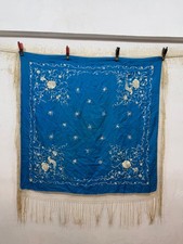 Vintage Hand Silk Embroidered Manton Manila Textile Shawl 86x83 Cm picture