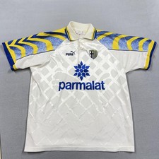 Vintage Parma Jersey Mens Large White Yellow Soccer Puma Parmalat Sponsor 90s picture