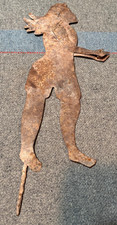 Antique 19th C. folkart Garden Yard Stake Child w. flowing hair w. flag socket  picture