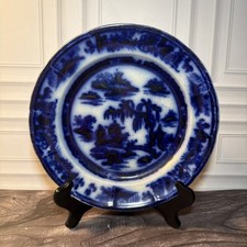 Antique Podmore Walker Manilla Flow Blue Scalloped Dinner Plate 9.75