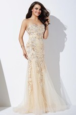 JVN by Jovani Champagne Mermaid Sweetheart Lace Beaded Gown Size 00 picture