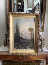 Antique 19thC American Victorian Landscape Oil Painting On Board picture