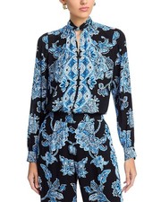 Elie Tahari the Skylar Printed Blouse Women's M Estate Garden Keyhole Pullover picture