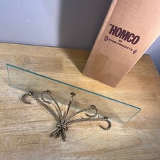 Vtg Homco Gold Twisted Metal Glass Wall Shelf Hollywood Regency MCM 18