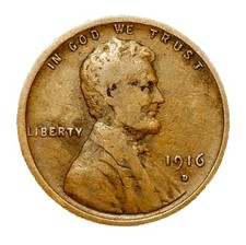 1916 D Lincoln Cent Good - Very Good  (G-VG) Circulated Condition Copper Penny picture