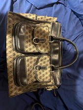 Dooney & Bourke Medium Logo Satchel Top Handle, Black/Beige, Zip, Strap picture