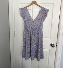 SHEIN Women’s L Lavender/White Floral V-Neck Chiffon Flutter Mini Dress picture