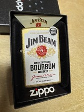 Zippo Jim Beam Whiskey Logo Lighter - 46305 - White Logo Gold Lighter - New picture