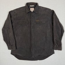 VTG Woolrich Expedition Chamois Shirt L Heavy Cotton Black Workwear Rugged picture