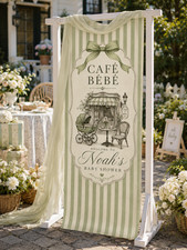 Personalized Cafe Bebe Baby Shower Banner Green Stripe Welcome Sign picture