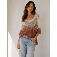 Gimmick by BKE Womens Medium Patchwork Floral Plaid Lace Cutout Top Rust Green picture