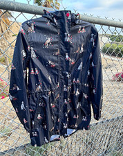 Joules Right As Rain Women's Navy Animal Print Hooded Rain Coat, Size 6 picture