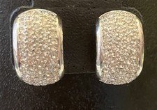 Vtg Signed Christian Dior Pave Crystal High End Luxury Silver Tone Clip Earrings picture
