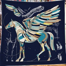 70% Wool 30% Silk Scarf Women 135cm Large Square Pegasus Print Shawl picture