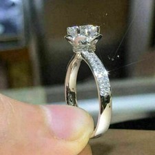 14K Solid White Gold 2.50Ct Round Cut Moissanite Engagement Bridal Ring Size 6.5 picture