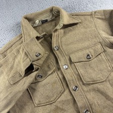 VINTAGE Woolrich Shirt Mens Medium Brown Heavyweight Wool Flannel Button Up picture