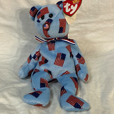 Ty Beanie Babies Union Bear Plush USA Flag Ribbon Vintage 2003 Retired 3+ picture