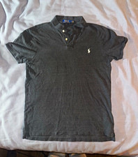 Polo Ralph Lauren Mens Large Gray Slim Fit Polo Shirt Short Sleeve Logo picture