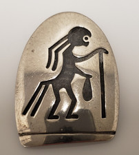 Hopi Andrew Saufkie Sterling Silver Overlay Kokopelli Pendant    - .4 picture
