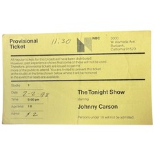 Vtg 1978 The Tonight Show Johnny Carson TV Studio Audience Ticket Provisional picture