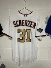 2019 Max Scherzer Authentic Gold Plated Nike World Series Jersey Size Medium picture