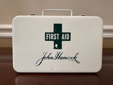 Vintage John Hancock Metal First Aid Kit Box - Empty - Wall Mount Capable - Cool picture