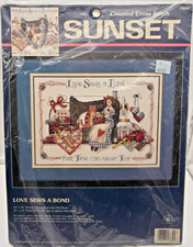Sunset Vintage Counted Cross Stitch Kit Love Sews a Bond Sewing NEW 1996 RARE picture