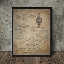 Vintage LOCKHEED UFO Blueprints Wall Art, Alien Physics Classified UAP Poster picture