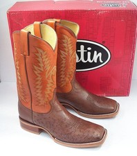Justin Men's 12 D Brown Ostrich Small Quill Cowboy Boots Broad Square Toe picture
