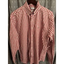 Southern Point Co Mens Red White Gingham Cotton Button Down Shirt MD Dog Logo picture