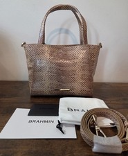 BRAHMIN Small Mona Tote In Light Pecan Bonaire Top Handle Crossbody Leather NWT picture