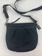 Vintage Coach Black Signature C Crossbody Purse bag Silver zip Key charm NEW picture