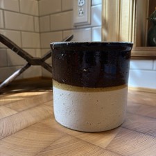 Stoneware Crock Three Tone Brown And Natural Color Gallon 6” Tall x 6” Round picture